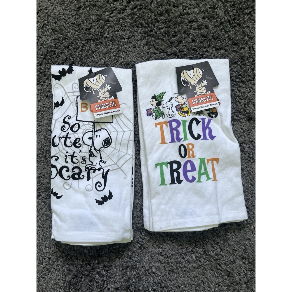 Peanuts 2 Pk Kitchen Towels, 2 Designs- Snoopy, Charlie Brown, 4 Towels, New‎